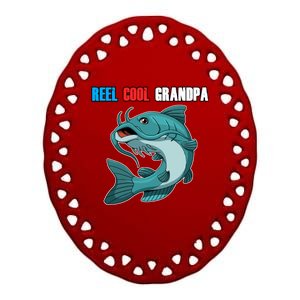 Reel Cool Grandpa Funny Gift Fathers Day Fishing Gift Ceramic Oval Ornament