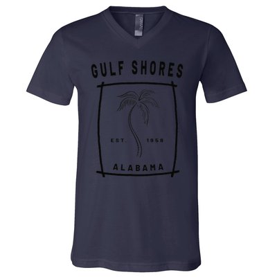 Retro Cool Gulf Shores Alabama Palm Tree Novelty Art V-Neck T-Shirt