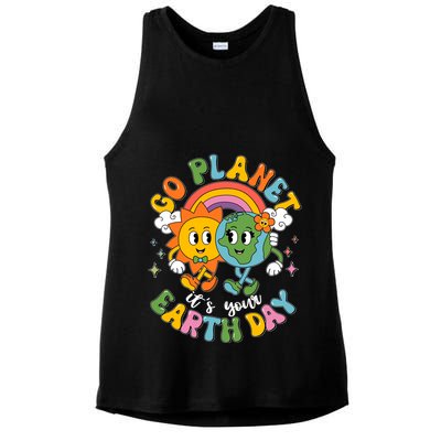 Retro Cartoon Go Planet Its Your Earth Day Ladies PosiCharge Tri-Blend Wicking Tank