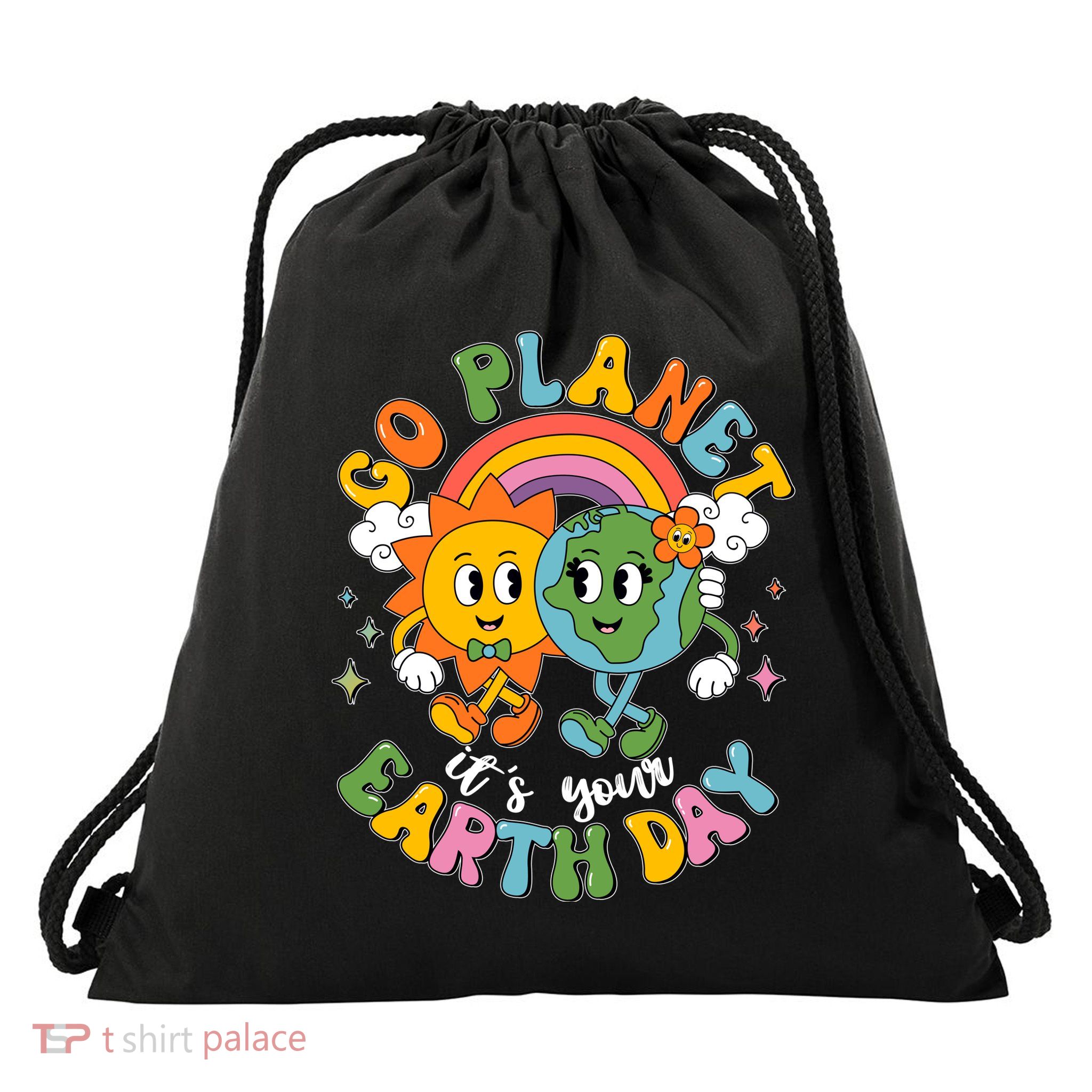 Retro Cartoon Go Planet Its Your Earth Day Drawstring Bag