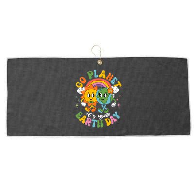 Retro Cartoon Go Planet Its Your Earth Day Large Microfiber Waffle Golf Towel