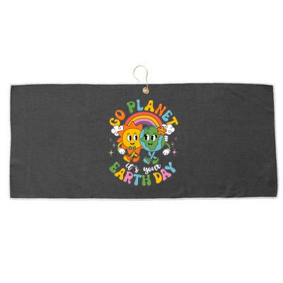 Retro Cartoon Go Planet Its Your Earth Day Large Microfiber Waffle Golf Towel