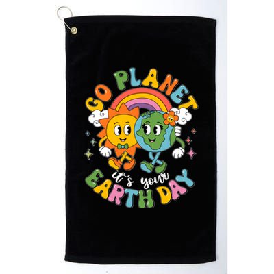 Retro Cartoon Go Planet Its Your Earth Day Platinum Collection Golf Towel