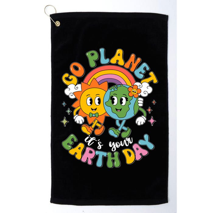 Retro Cartoon Go Planet Its Your Earth Day Golf Towel