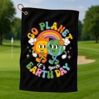Retro Cartoon Go Planet Its Your Earth Day Golf Towel
