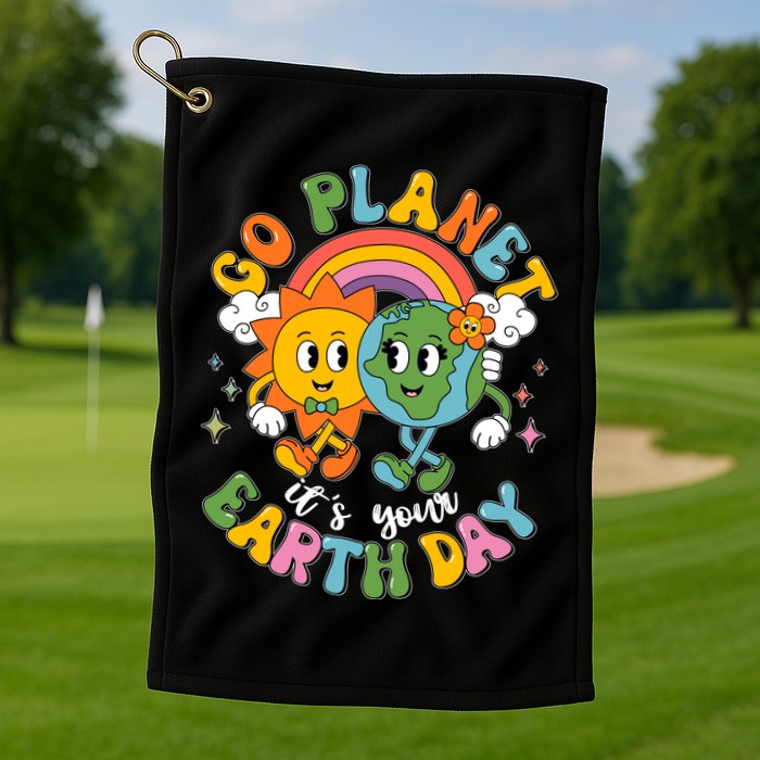 Retro Cartoon Go Planet Its Your Earth Day Golf Towel