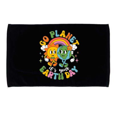 Retro Cartoon Go Planet Its Your Earth Day Microfiber Hand Towel