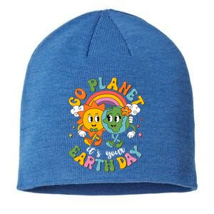 Retro Cartoon Go Planet Its Your Earth Day Sustainable Beanie