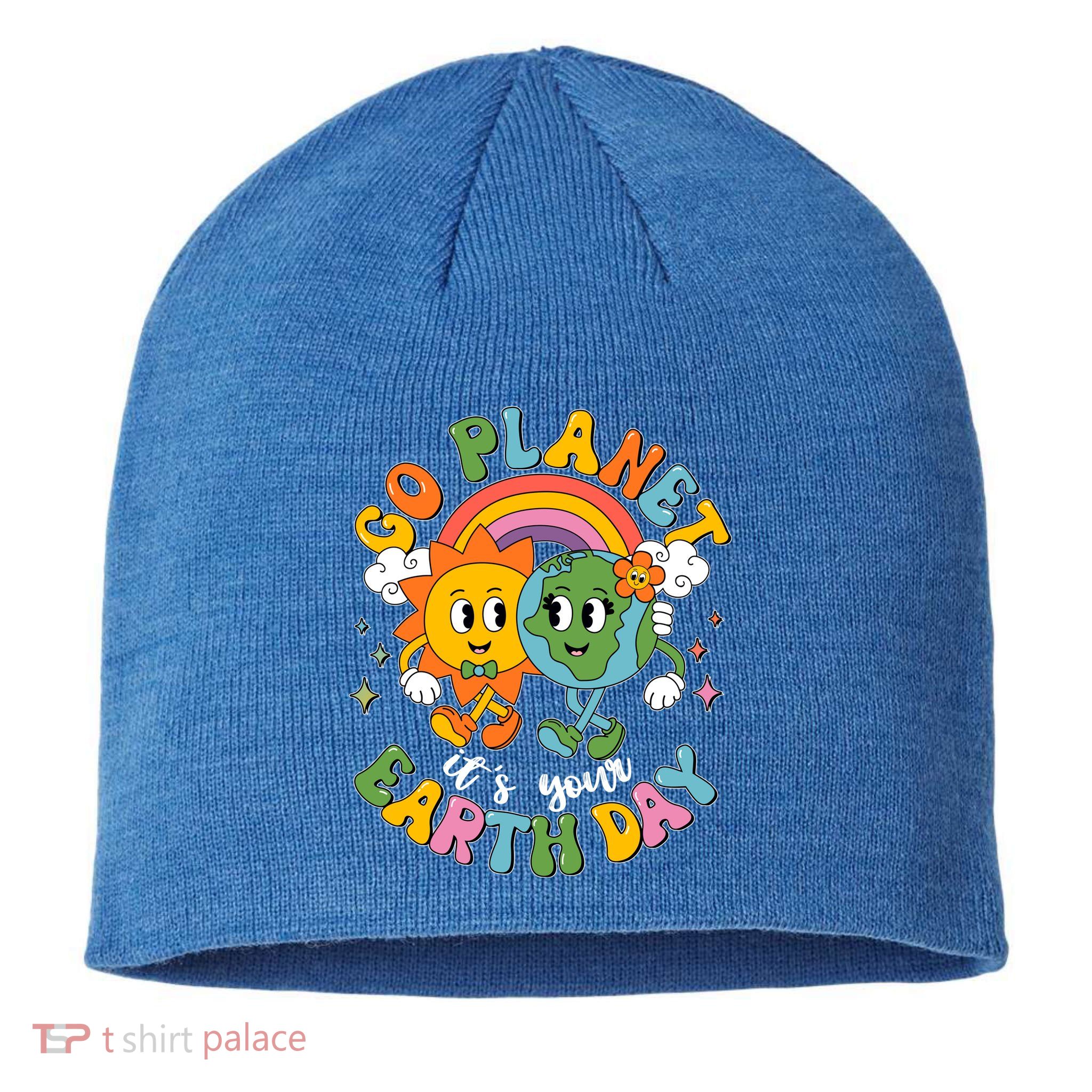 Retro Cartoon Go Planet Its Your Earth Day Sustainable Beanie