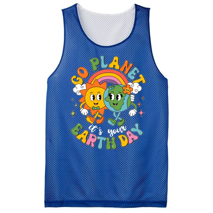 Retro Cartoon Go Planet Its Your Earth Day Mesh Reversible Basketball Jersey Tank