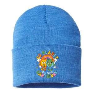 Retro Cartoon Go Planet Its Your Earth Day Sustainable Knit Beanie