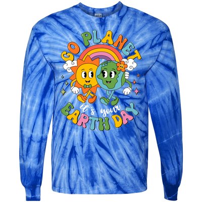 Retro Cartoon Go Planet Its Your Earth Day Tie-Dye Long Sleeve Shirt