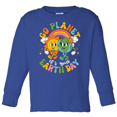 Retro Cartoon Go Planet Its Your Earth Day Toddler Long Sleeve Shirt