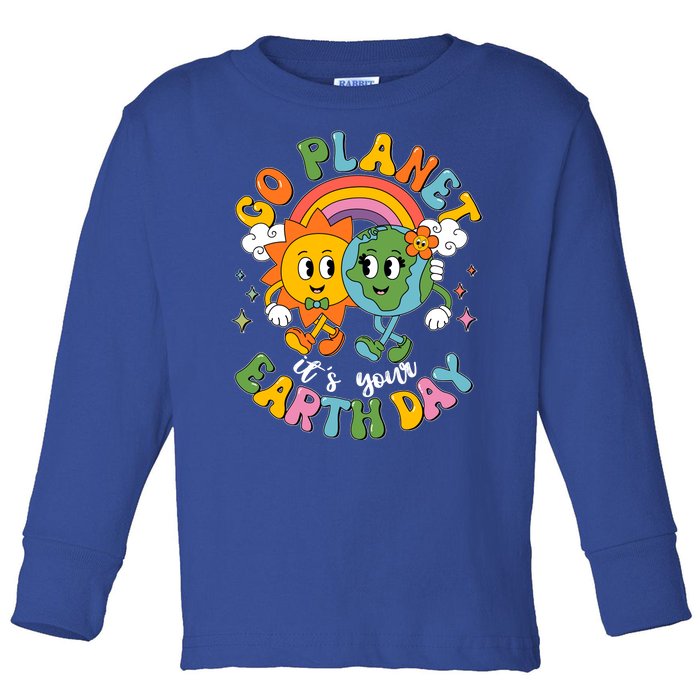 Retro Cartoon Go Planet Its Your Earth Day Toddler Long Sleeve Shirt