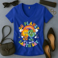 Retro Cartoon Go Planet Its Your Earth Day Women's V-Neck T-Shirt