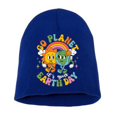 Retro Cartoon Go Planet Its Your Earth Day Short Acrylic Beanie