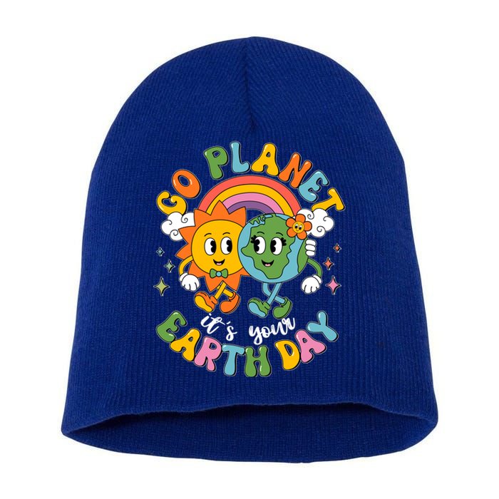 Retro Cartoon Go Planet Its Your Earth Day Short Acrylic Beanie