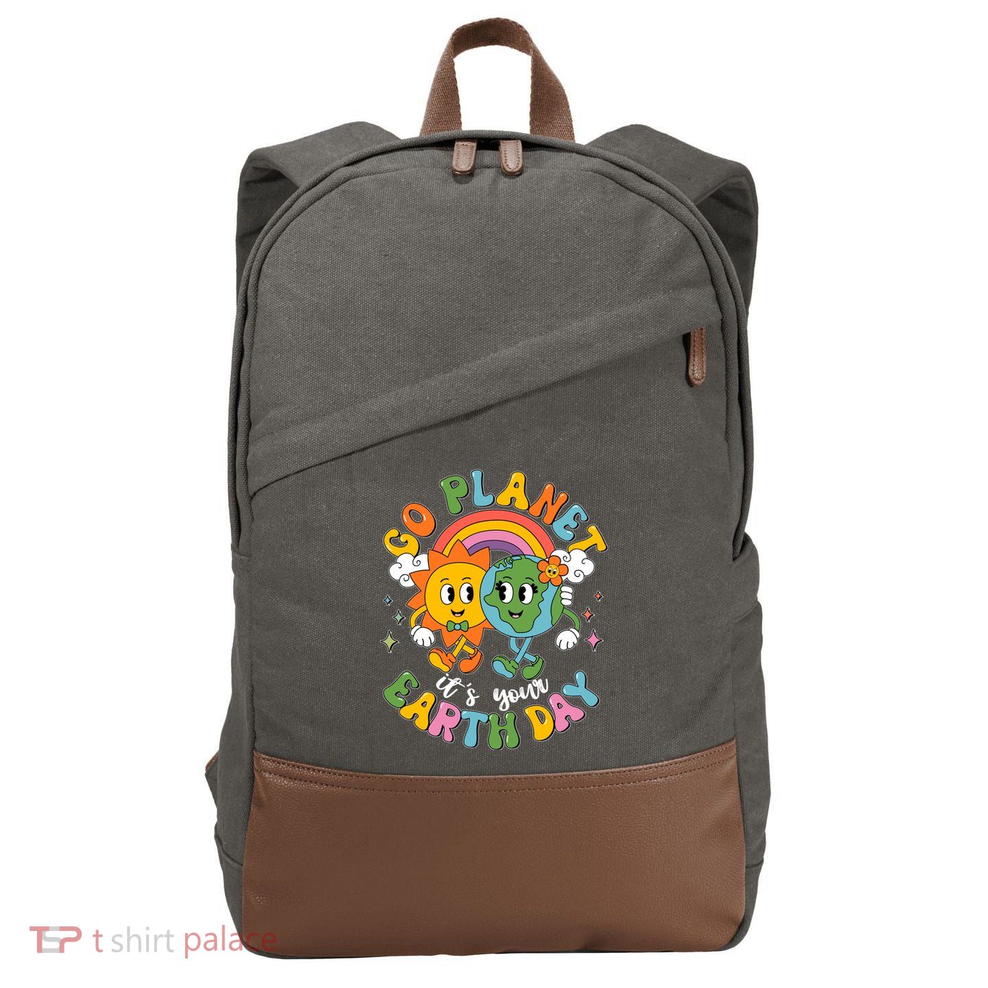 Retro Cartoon Go Planet Its Your Earth Day Cotton Canvas Backpack
