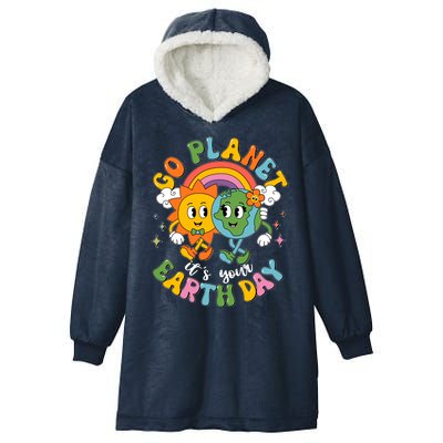 Retro Cartoon Go Planet Its Your Earth Day Hooded Wearable Blanket