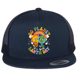 Retro Cartoon Go Planet Its Your Earth Day Flat Bill Trucker Hat