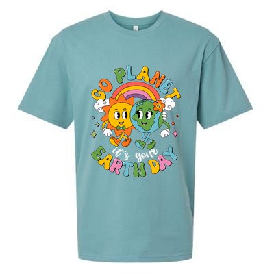 Retro Cartoon Go Planet Its Your Earth Day Sueded Cloud Jersey T-Shirt