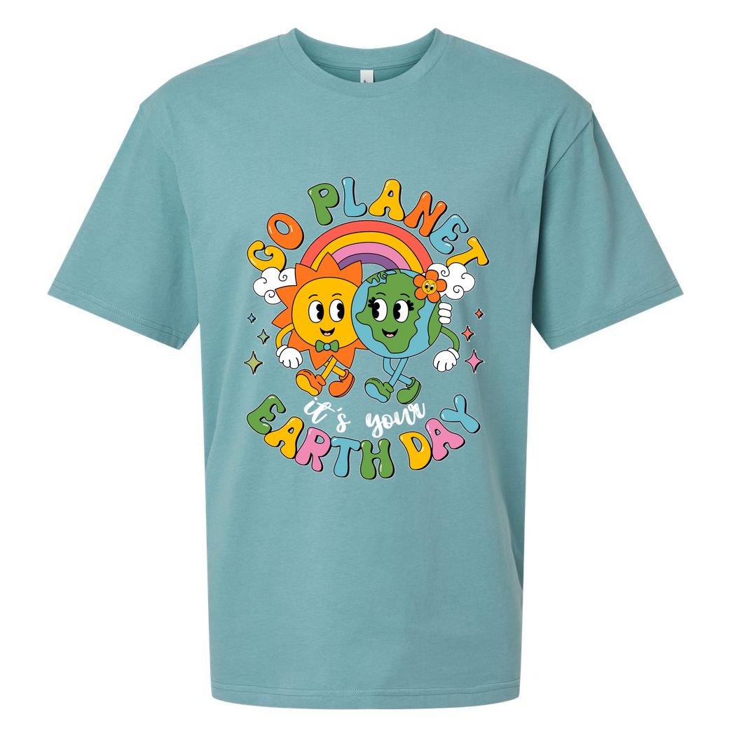 Retro Cartoon Go Planet Its Your Earth Day Sueded Cloud Jersey T-Shirt