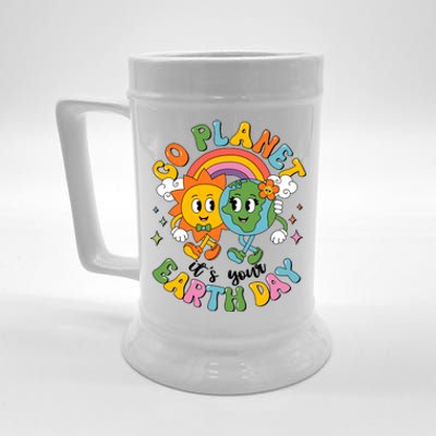 Retro Cartoon Go Planet Its Your Earth Day Beer Stein