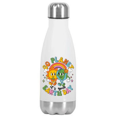 Retro Cartoon Go Planet Its Your Earth Day Stainless Steel Insulated Water Bottle