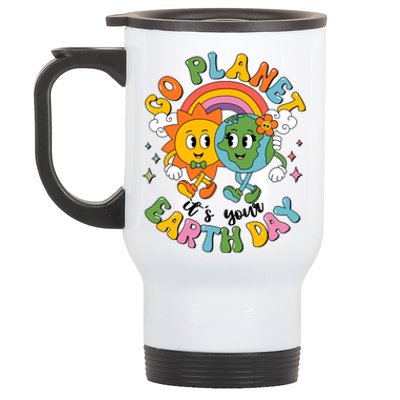 Retro Cartoon Go Planet Its Your Earth Day Stainless Steel Travel Mug