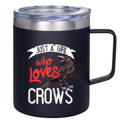 Raven Crow Gift Birding Bird Watching Just A Girl Who Loves Crows 12oz Stainless Steel Coffee Mug