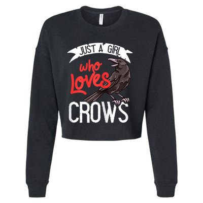Raven Crow Gift Birding Bird Watching Just A Girl Who Loves Crows Cropped Pullover Crew