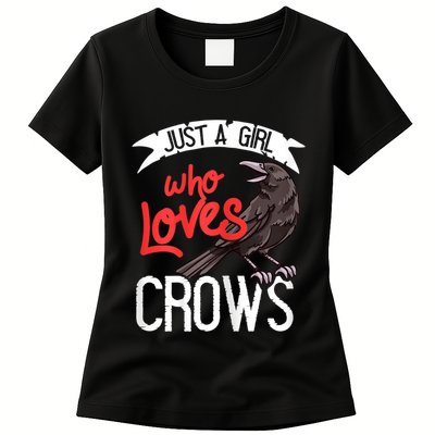 Raven Crow Gift Birding Bird Watching Just A Girl Who Loves Crows Womens T-Shirt