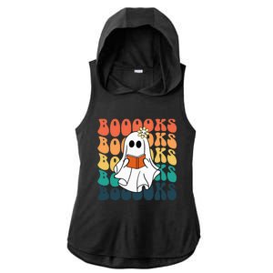 Retro Cute Ghost Book Reading Halloween Teacher Top Ladies PosiCharge Tri-Blend Wicking Draft Hoodie Tank