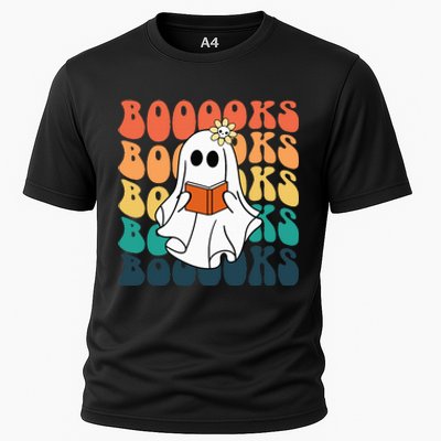 Retro Cute Ghost Book Reading Halloween Teacher Top Cooling Performance Crew T-Shirt