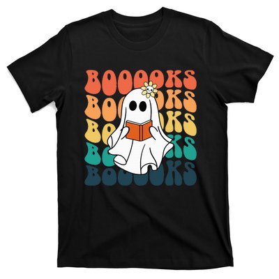 Retro Cute Ghost Book Reading Halloween Teacher Top T-Shirt