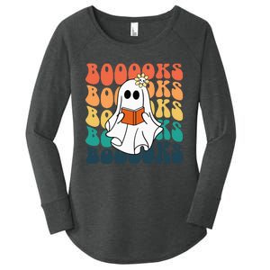 Retro Cute Ghost Book Reading Halloween Teacher Top Women's Perfect Tri Tunic Long Sleeve Shirt