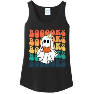 Retro Cute Ghost Book Reading Halloween Teacher Top Ladies Essential Tank