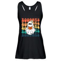 Retro Cute Ghost Book Reading Halloween Teacher Top Ladies Essential Flowy Tank