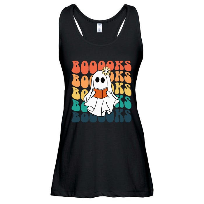 Retro Cute Ghost Book Reading Halloween Teacher Top Ladies Essential Flowy Tank