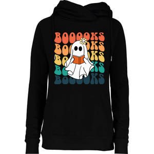 Retro Cute Ghost Book Reading Halloween Teacher Top Womens Funnel Neck Pullover Hood