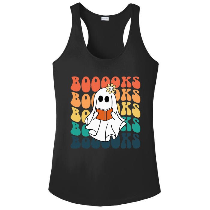 Retro Cute Ghost Book Reading Halloween Teacher Top Ladies PosiCharge Competitor Racerback Tank