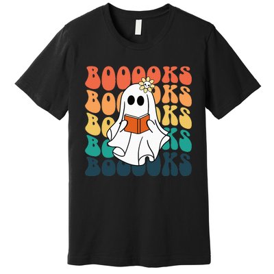 Retro Cute Ghost Book Reading Halloween Teacher Top Premium T-Shirt