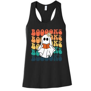 Retro Cute Ghost Book Reading Halloween Teacher Top Women's Racerback Tank