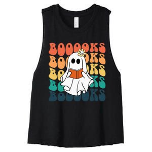 Retro Cute Ghost Book Reading Halloween Teacher Top Women's Racerback Cropped Tank