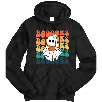 Retro Cute Ghost Book Reading Halloween Teacher Top Tie Dye Hoodie