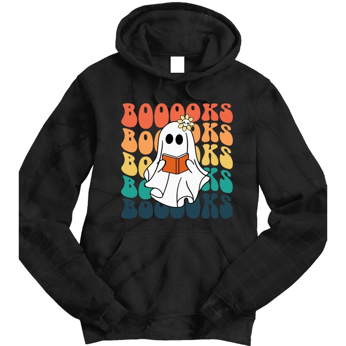 Retro Cute Ghost Book Reading Halloween Teacher Top Tie Dye Hoodie