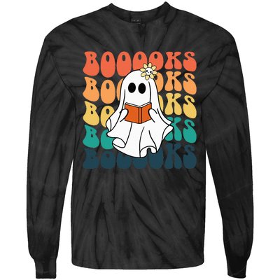 Retro Cute Ghost Book Reading Halloween Teacher Top Tie-Dye Long Sleeve Shirt