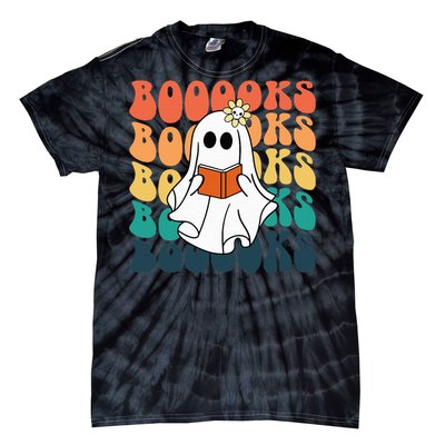 Retro Cute Ghost Book Reading Halloween Teacher Top Tie-Dye T-Shirt