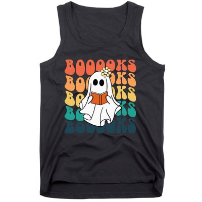 Retro Cute Ghost Book Reading Halloween Teacher Top Tank Top