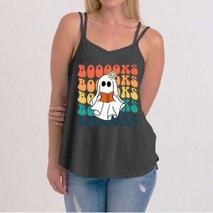 Retro Cute Ghost Book Reading Halloween Teacher Top Women's Strappy Tank